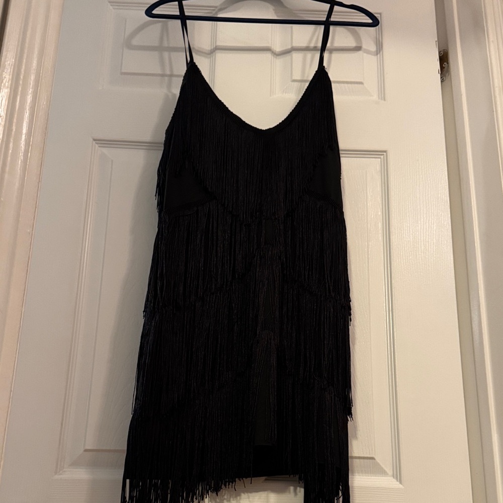Chic Black Fringe Mini Dress